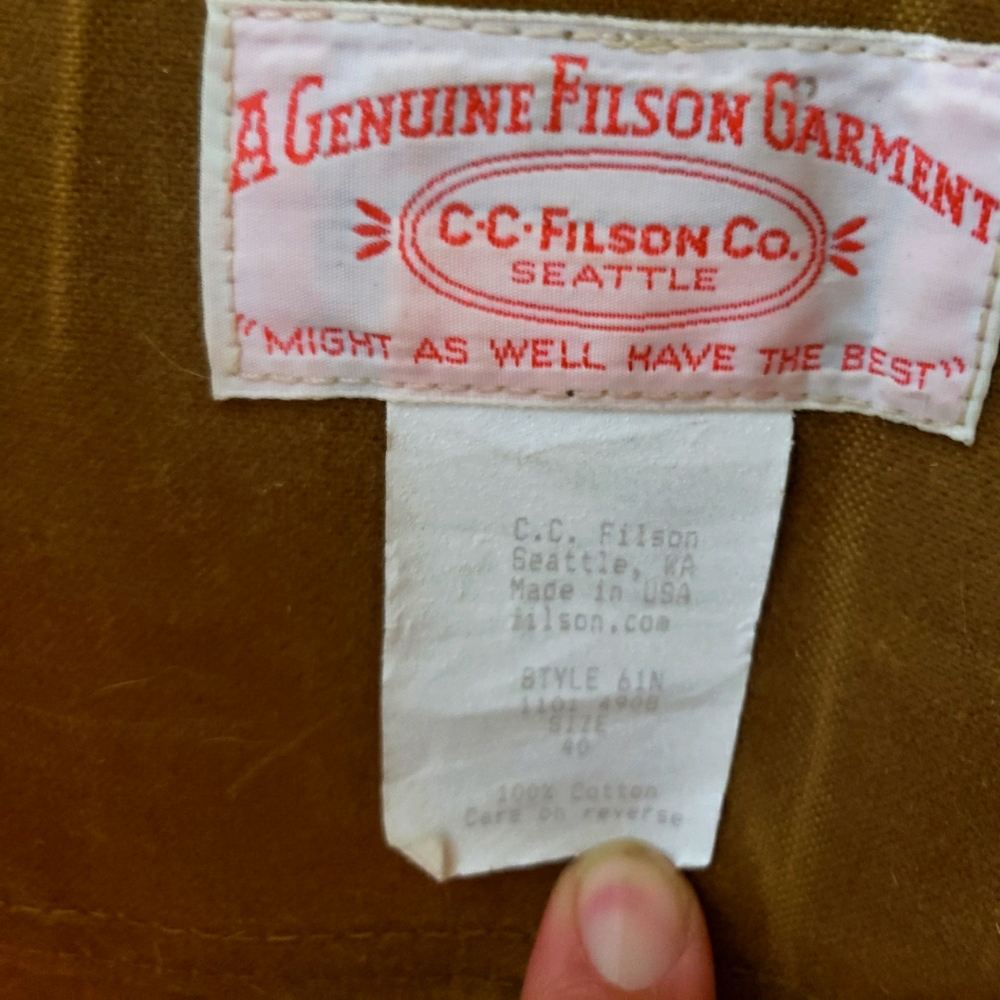 Filson coat style 61N size 40